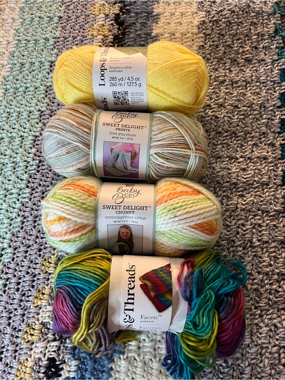 Bundle of 4 Loops & Threads Multicolor & Yellow Yarn Pack and Hobby Lobby brands